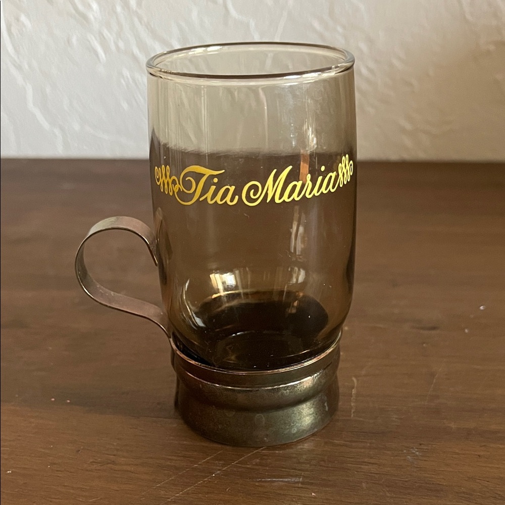 ✨Vintage Tia Maria brand Glass Mug with Metal Brass Handle✨